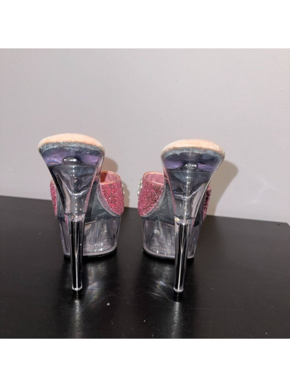 Pleaser Size 8 Barbiecore Pink Glitter Y2K Exotic Dancer Drag 6" Platform Mules - Picture 8 of 9